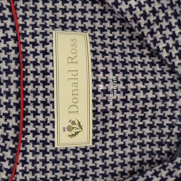 🛍Donald Ross‎ Mens Medium Quarter Zip Pullover Navy White Houndstooth Casual - Picture 4 of 7